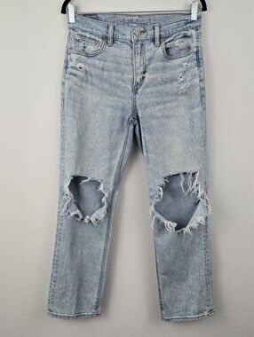 American Eagle Distressed Super High Rise Ankle Straight Jeans